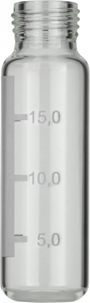Screw neck vial, N 18, 22.5x75.5 mm, 20.0 mL, label, rounded bottom, clear