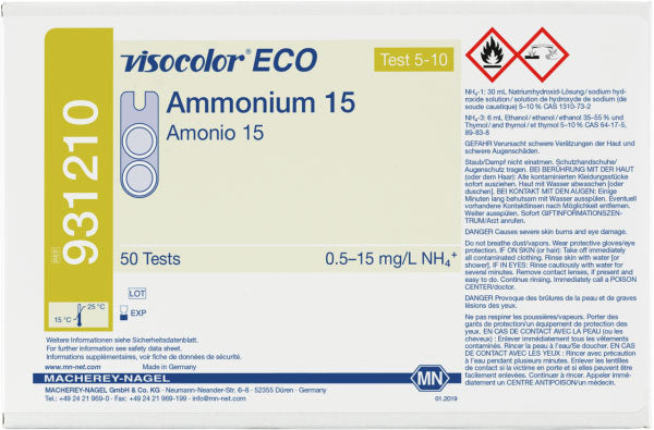 Colorimetric test kit VISOCOLOR ECO Ammonium 15, refill pack
