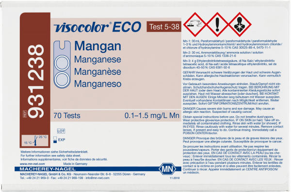 Colorimetric test kit VISOCOLOR ECO Manganese, refill pack