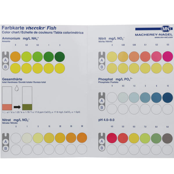 Color chart for VISOCOLOR Fish reagent case