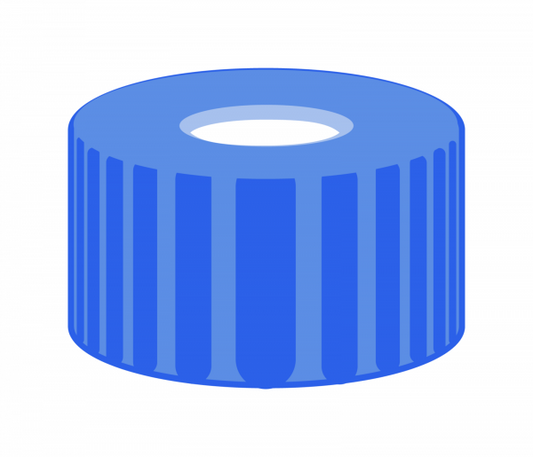 Screw closure N 9,PP,blue,hole,Sil. w./Polypropylene colorl.,1.0mm,fluorine-free