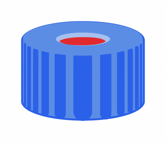 Screw closure, N 9, PP, blue, center hole, Natural Rubber/ETFE, 1.0 mm