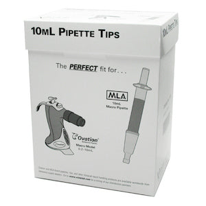 10mL Pipette Tips, Ovation & MLA, Graduated, Boxed, Non-sterile