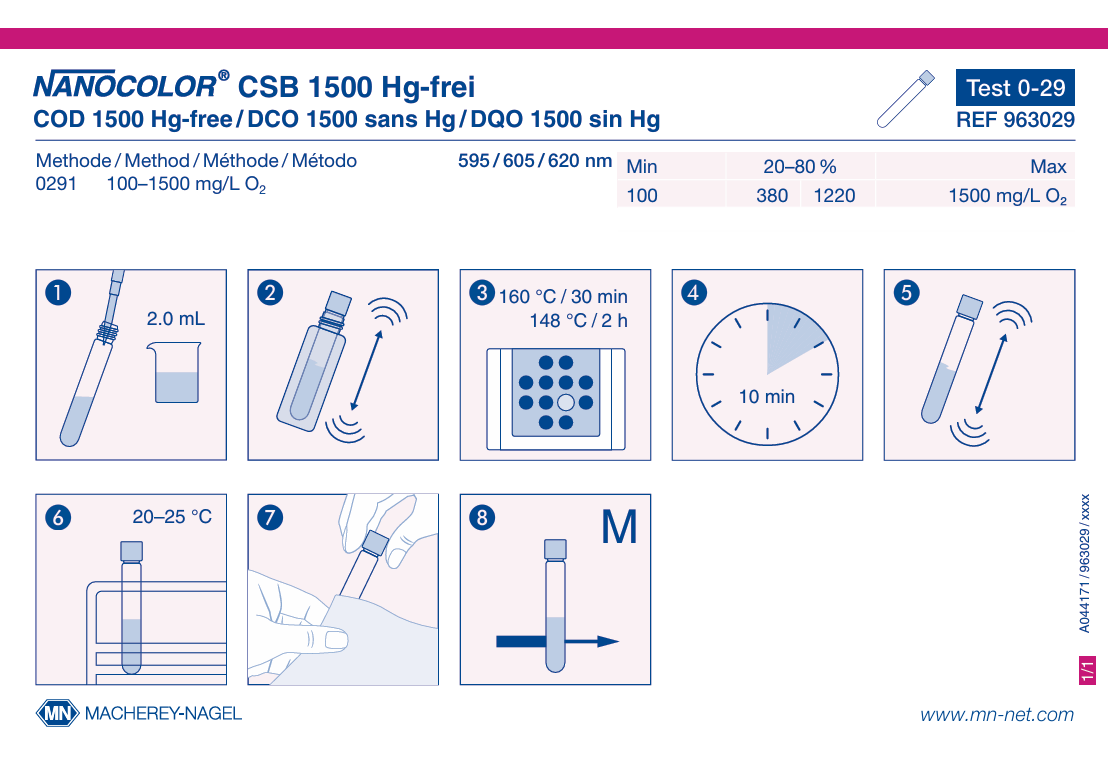 Tube test NANOCOLOR COD 1500 Hg-free