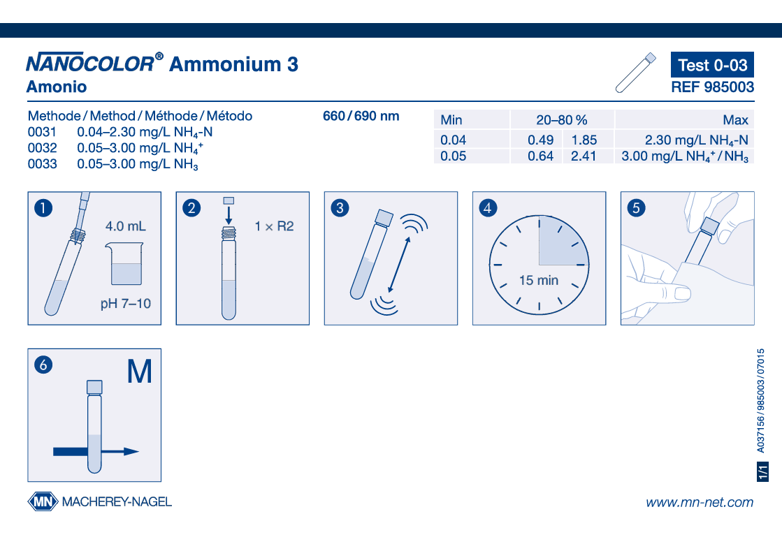Tube test NANOCOLOR Ammonium 3