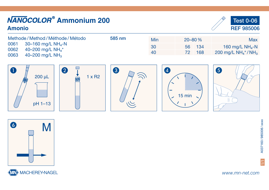 Tube test NANOCOLOR Ammonium 200