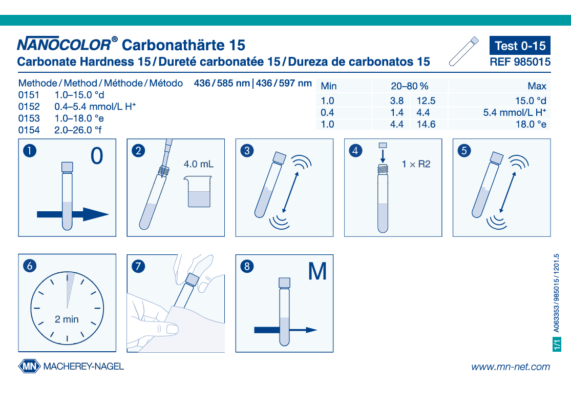 Tube test NANOCOLOR Carbonate hardness 15