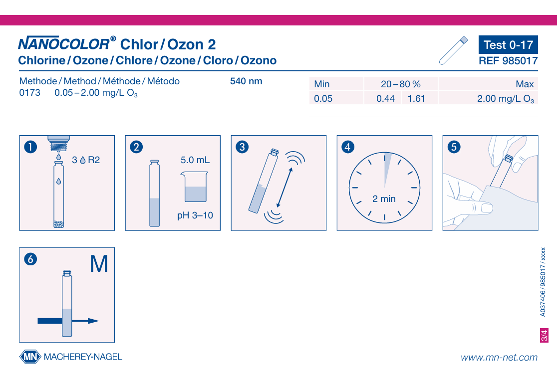 Tube test NANOCOLOR Chlorine/Ozone 2