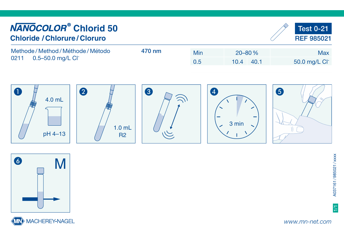 Tube test NANOCOLOR Chloride 50