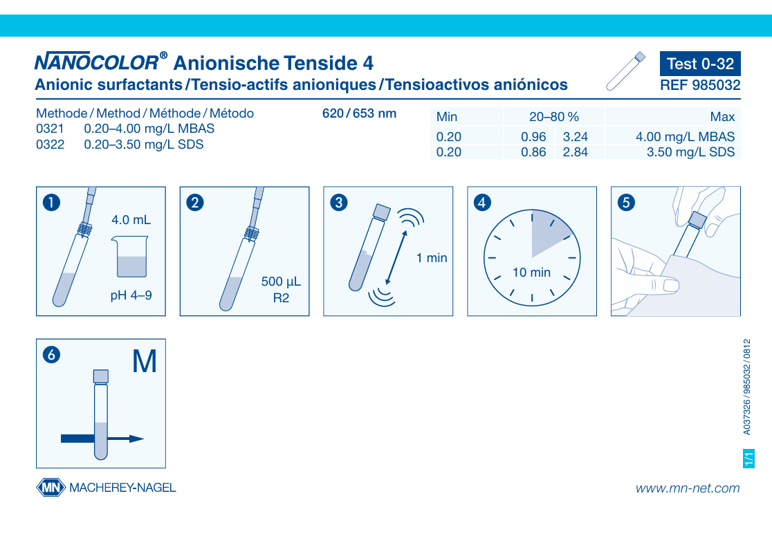 Tube test NANOCOLOR Anionic surfactants 4