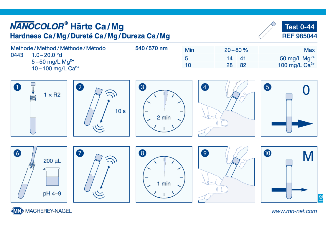 Tube test NANOCOLOR Hardness Ca / Mg