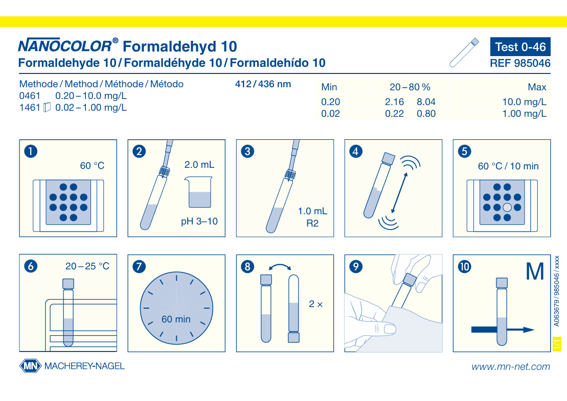 Tube test NANOCOLOR Formaldehyde 10