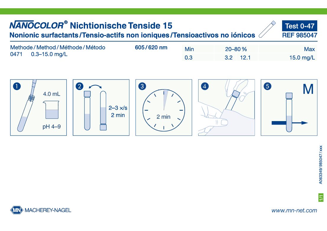 Tube test NANOCOLOR Nonionic surfactants 15