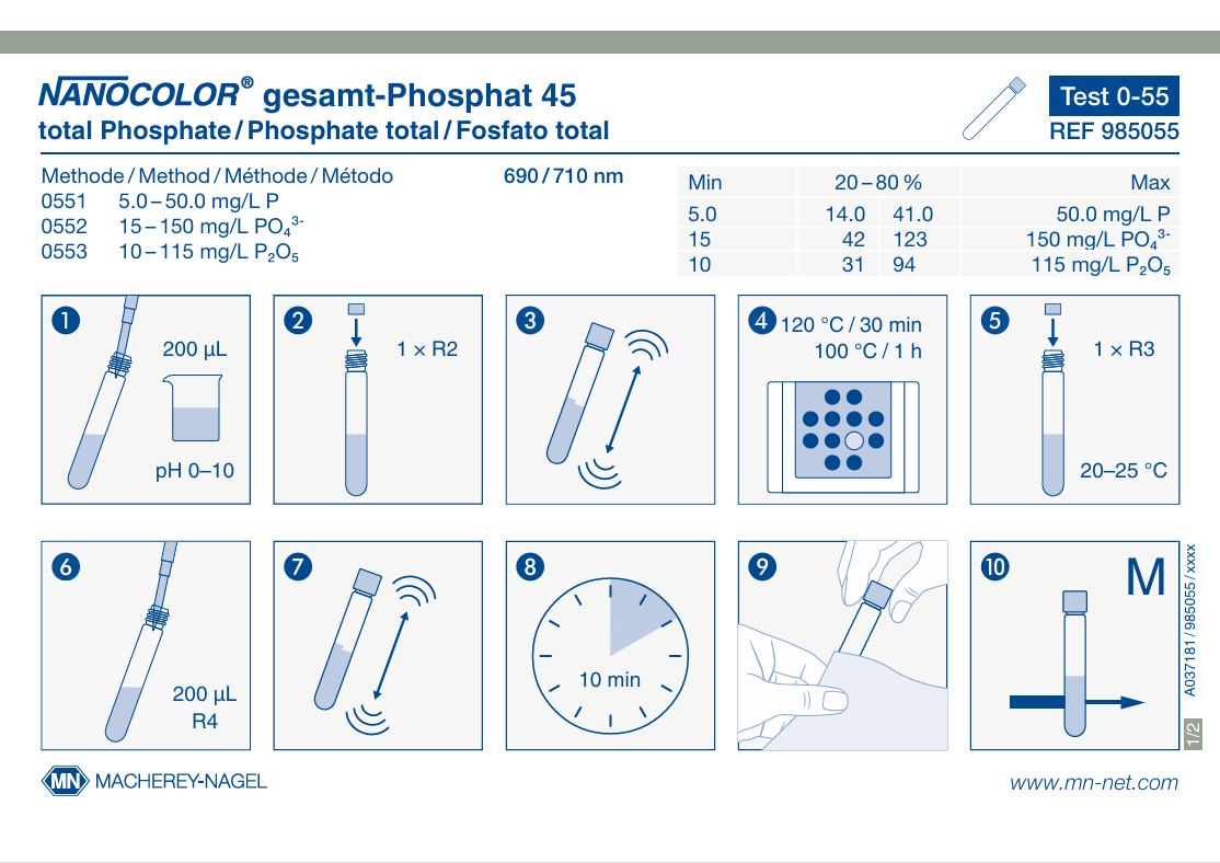 Tube test NANOCOLOR ortho- and total-Phosphate 45