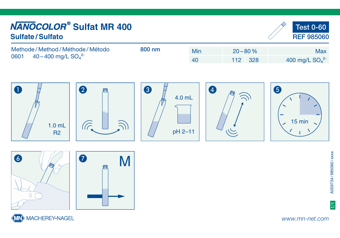 Tube test NANOCOLOR Sulfate MR 400