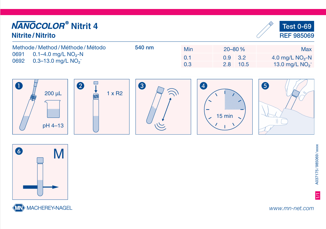 Tube test NANOCOLOR Nitrite 4