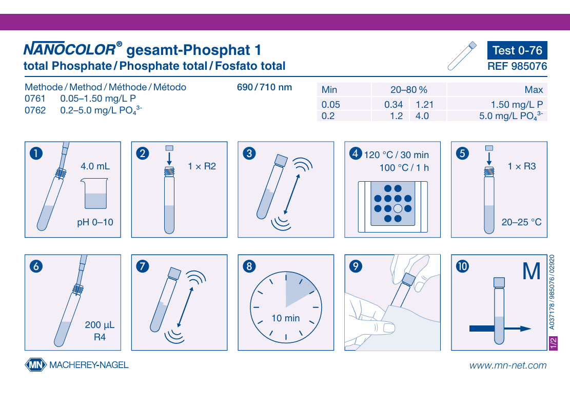 Tube test NANOCOLOR ortho- and total-Phosphate 1