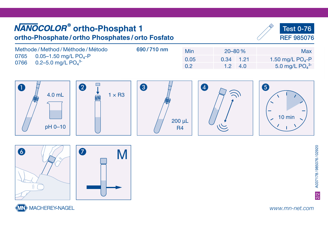 Tube test NANOCOLOR ortho- and total-Phosphate 1