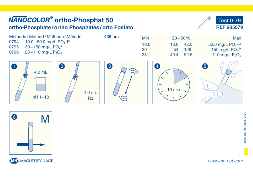 Tube test NANOCOLOR ortho- and total-Phosphate 50