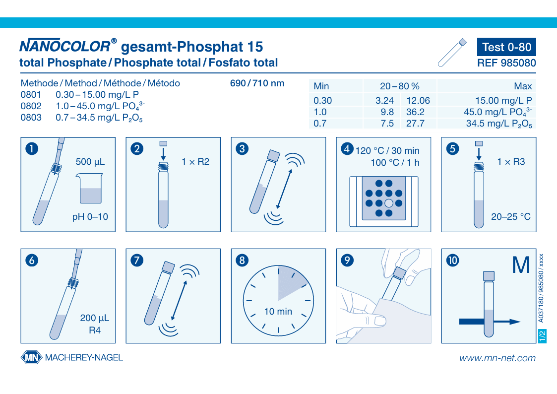 Tube test NANOCOLOR ortho- and total-Phosphate 15