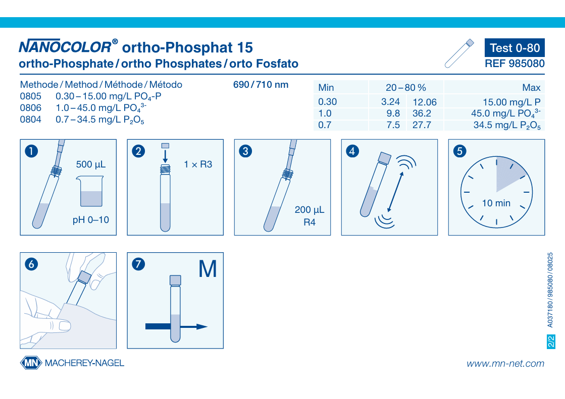 Tube test NANOCOLOR ortho- and total-Phosphate 15