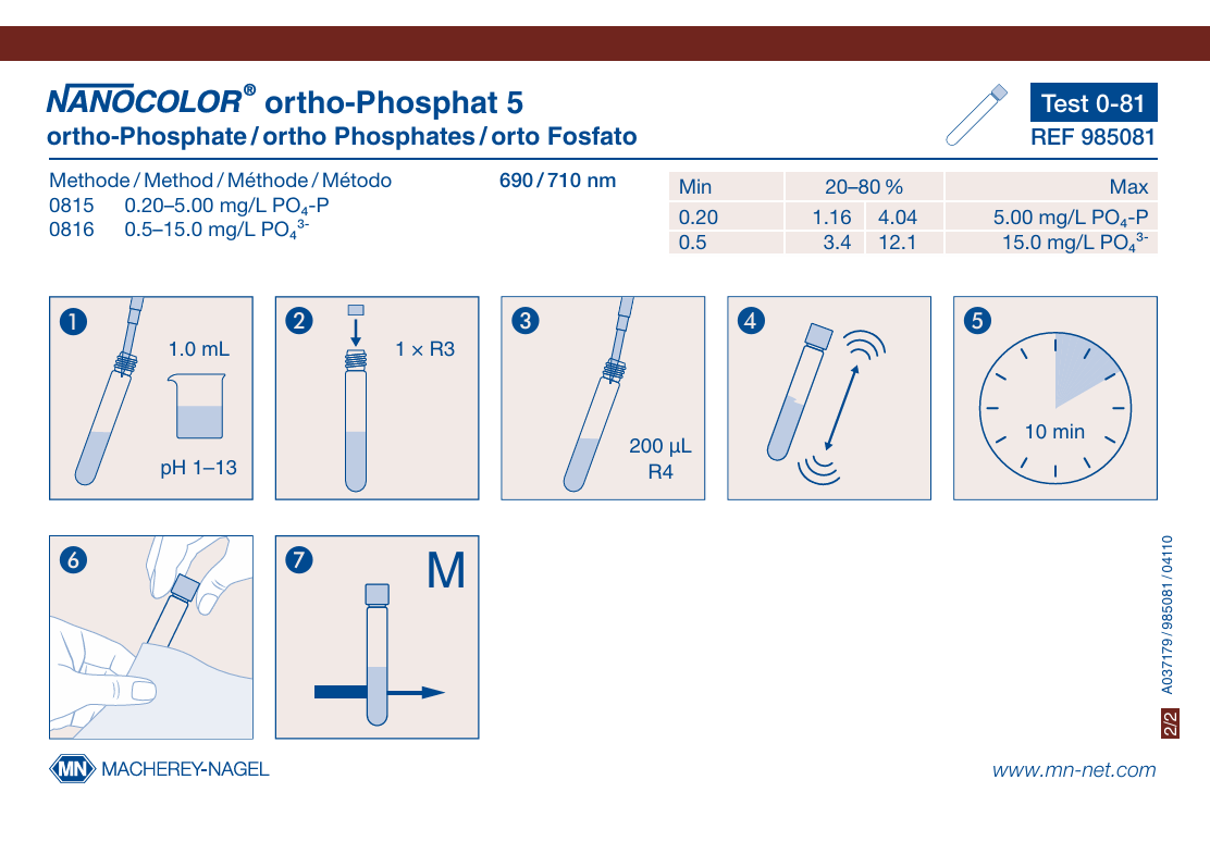 Tube test NANOCOLOR ortho- and total-Phosphate 5
