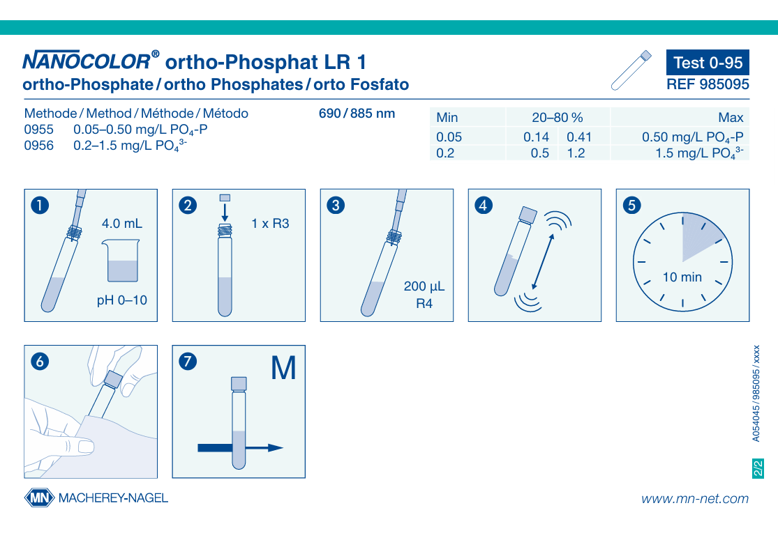 Tube test NANOCOLOR ortho- and total Phosphate LR 1