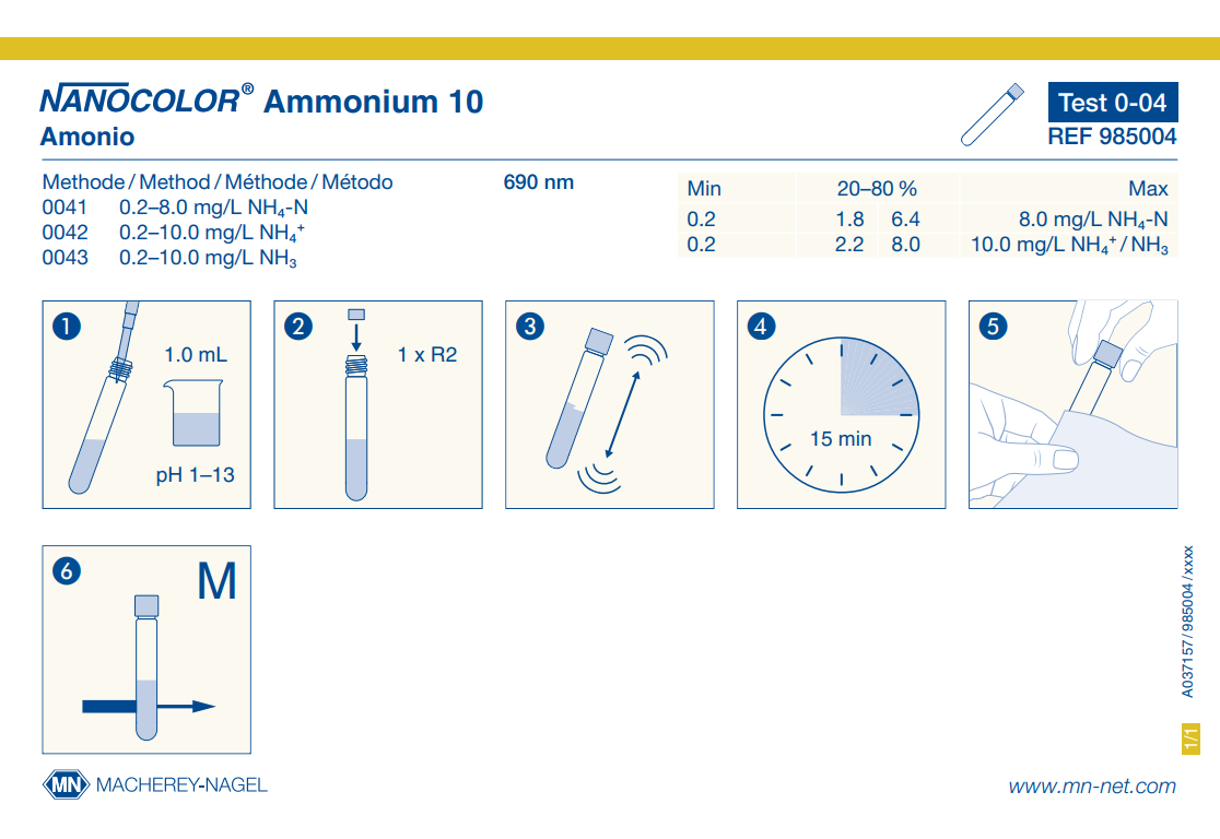 Tube test NANOCOLOR Ammonium 10