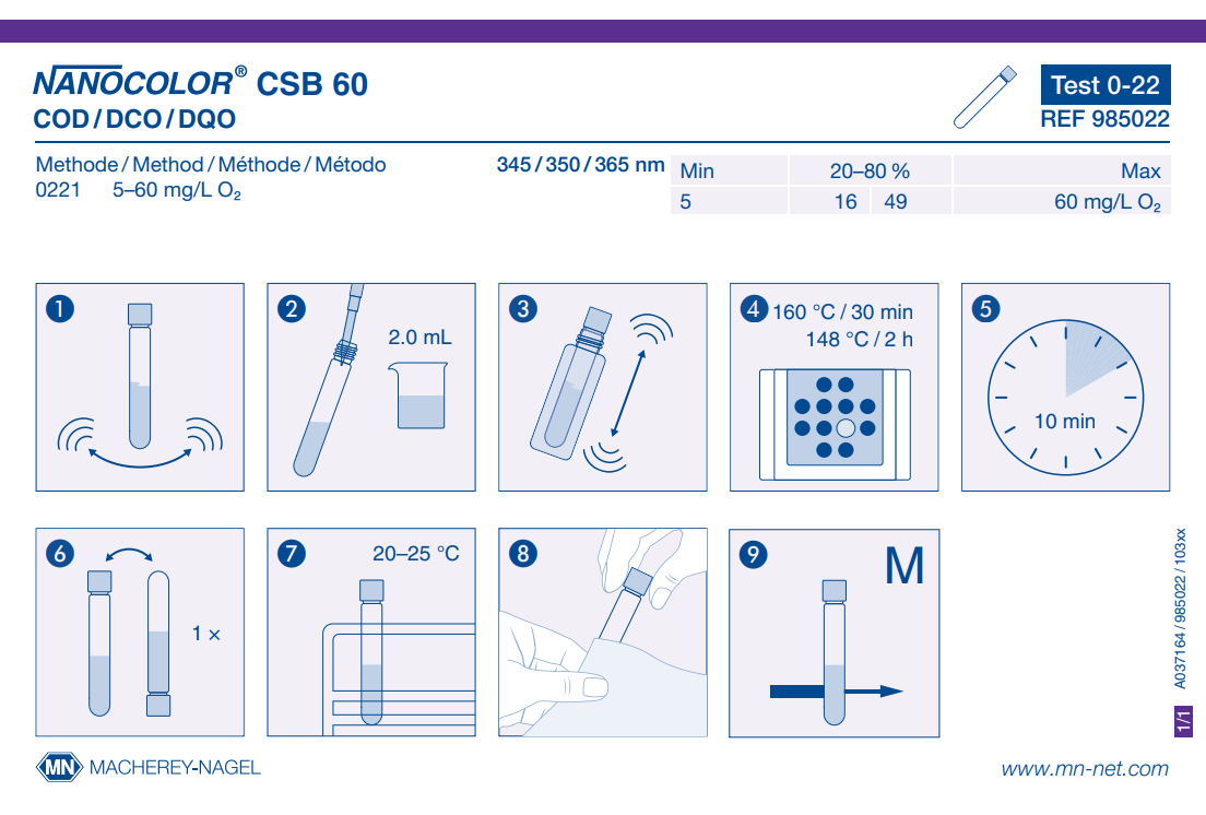 Tube test NANOCOLOR COD 60