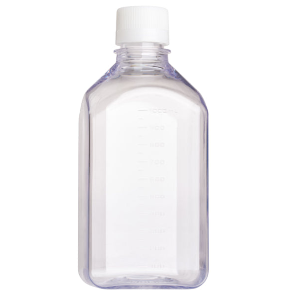 1000mL Media Bottle, Square, PETG, Tamper Evident, Bulk, Sterile
