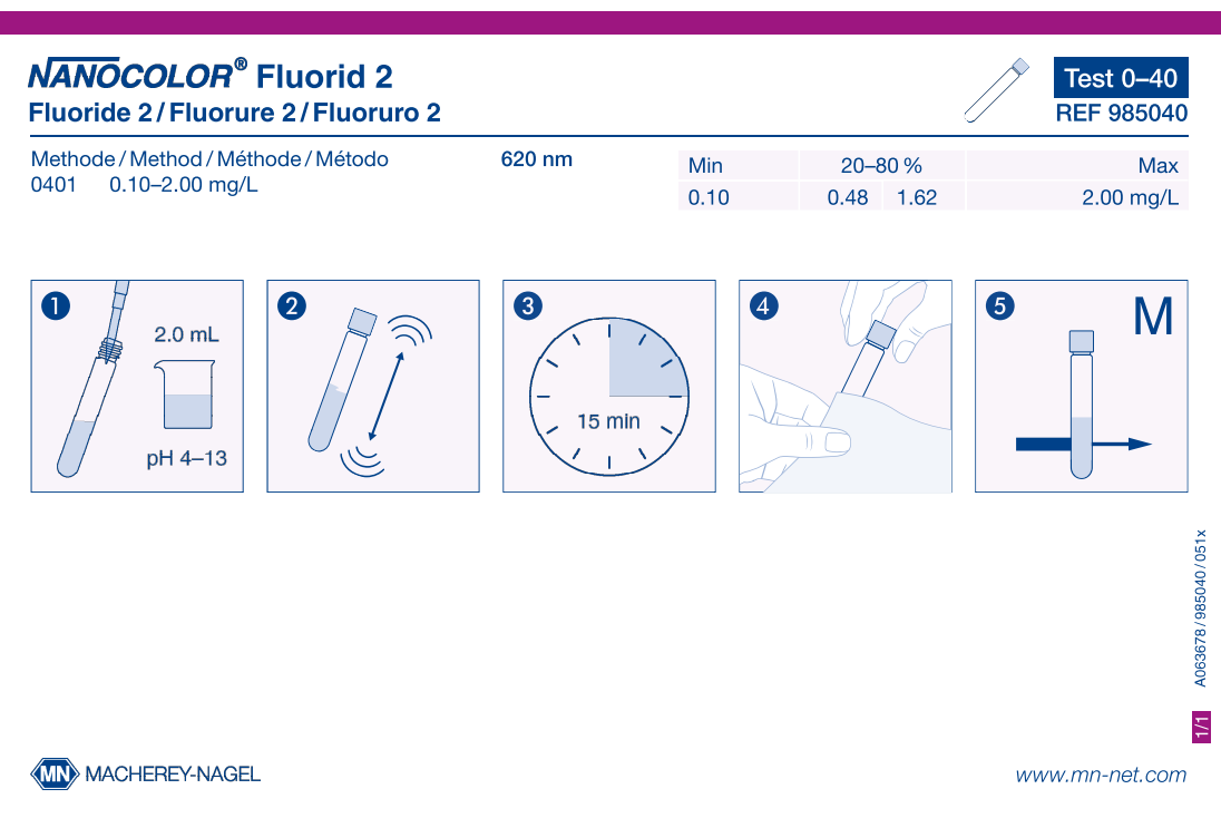 Tube test NANOCOLOR Fluoride 2