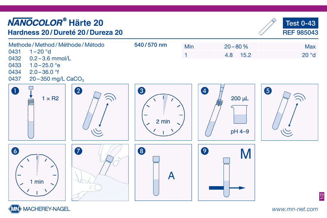Tube test NANOCOLOR Hardness 20