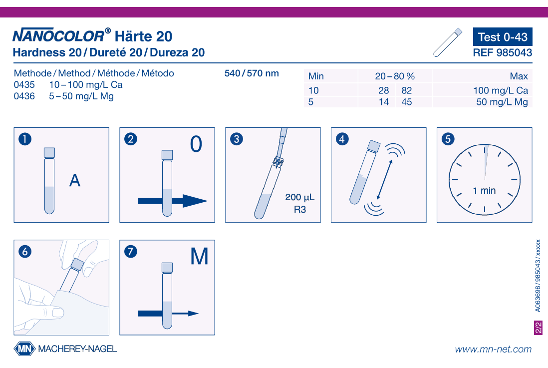 Tube test NANOCOLOR Hardness 20