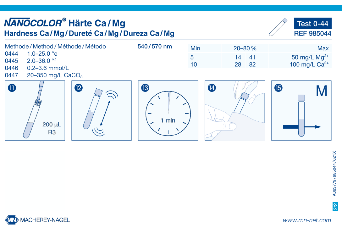 Tube test NANOCOLOR Hardness Ca / Mg