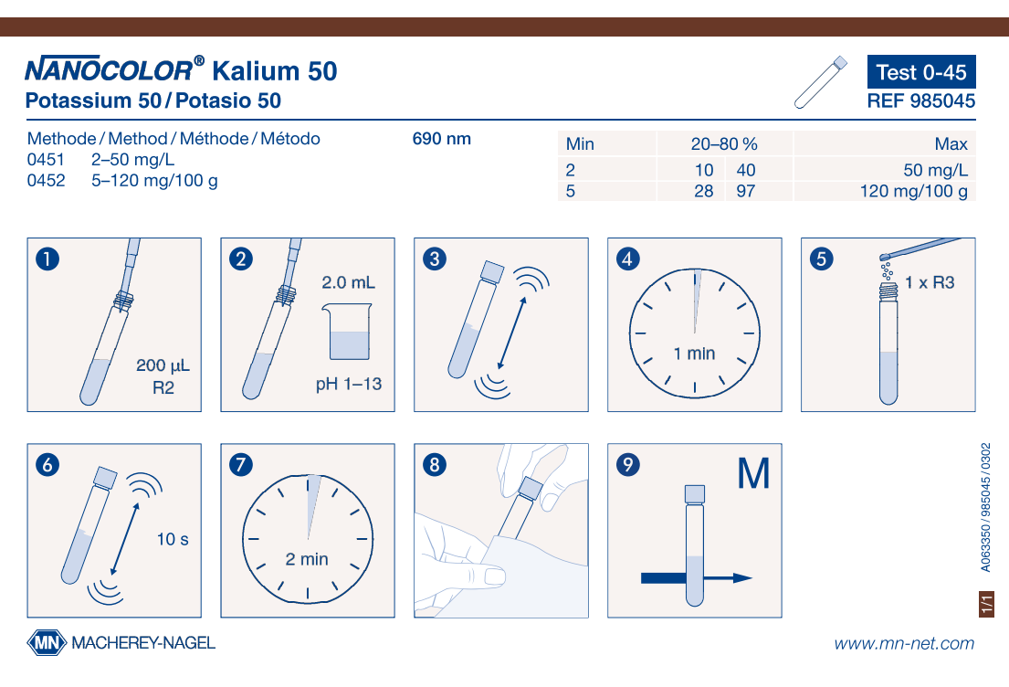 Tube test NANOCOLOR Potassium 50