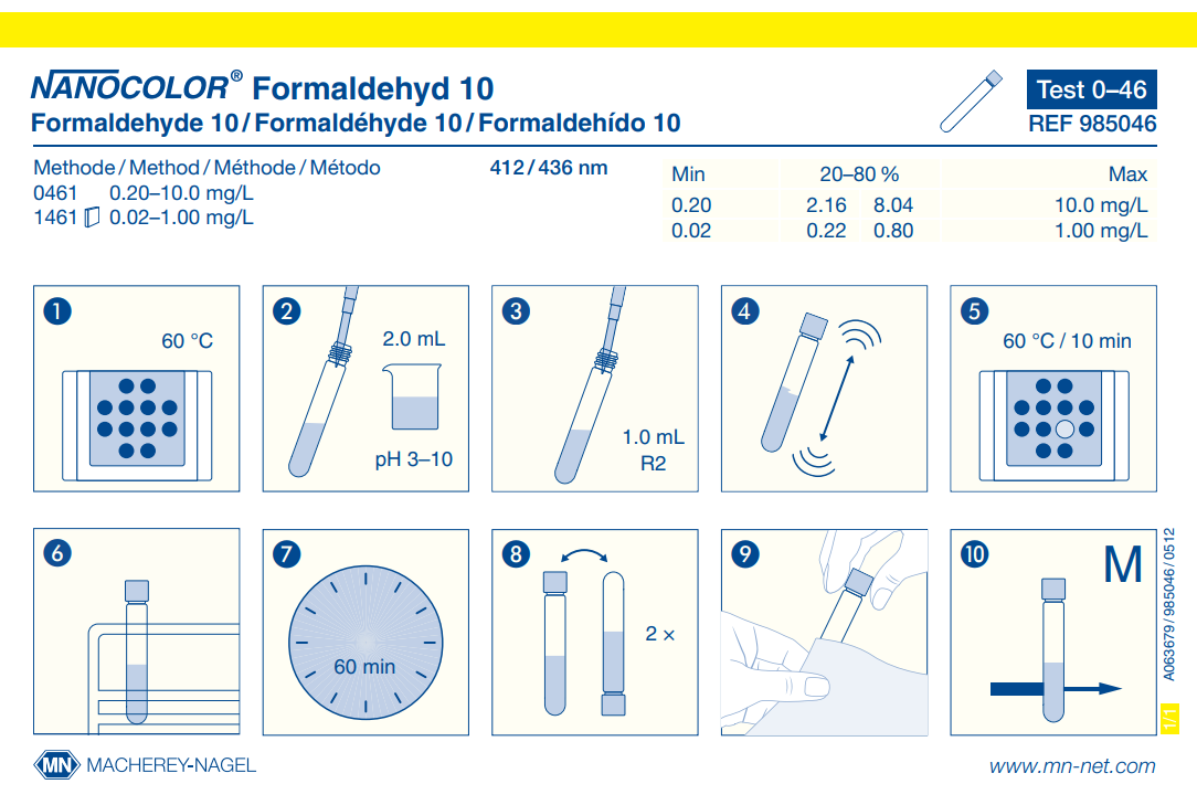Tube test NANOCOLOR Formaldehyde 10