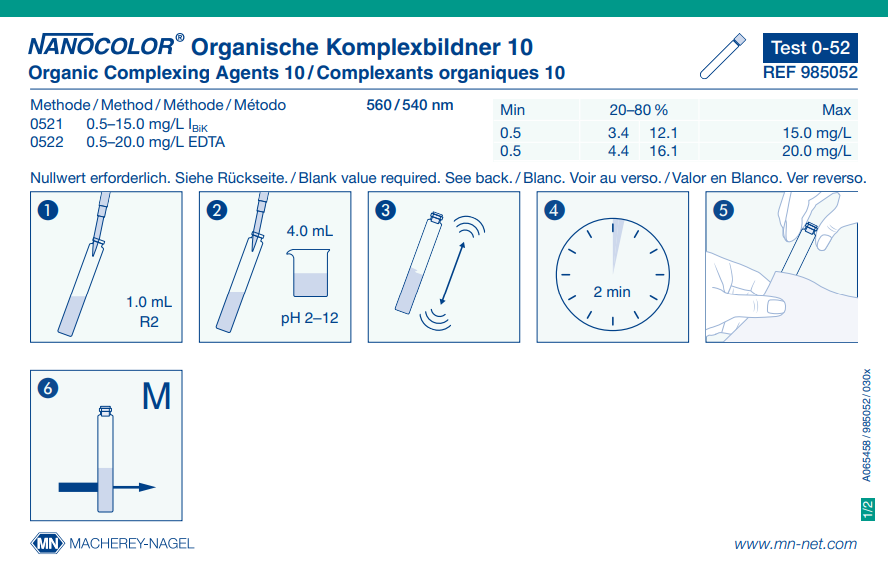 Tube test NANOCOLOR org. Complexing agents 10