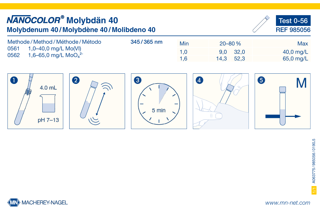 Tube test NANOCOLOR Molybdenum 40