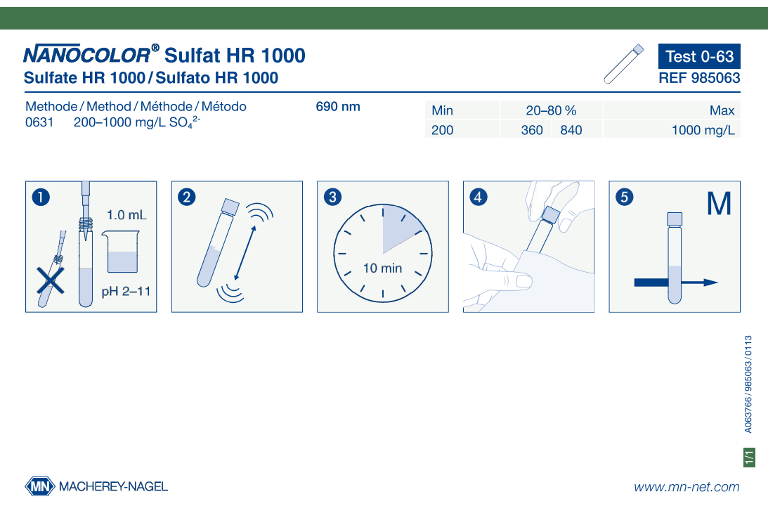 Tube test NANOCOLOR Sulfate HR 1000