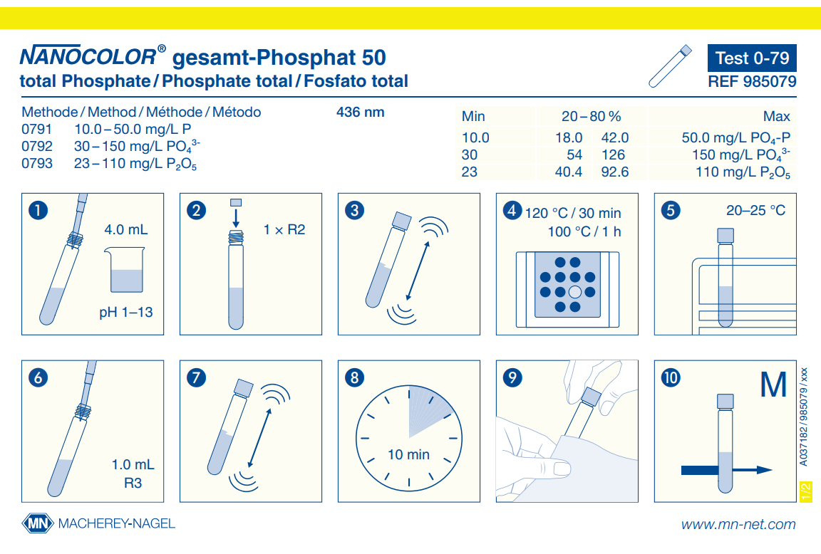 Tube test NANOCOLOR ortho- and total-Phosphate 50