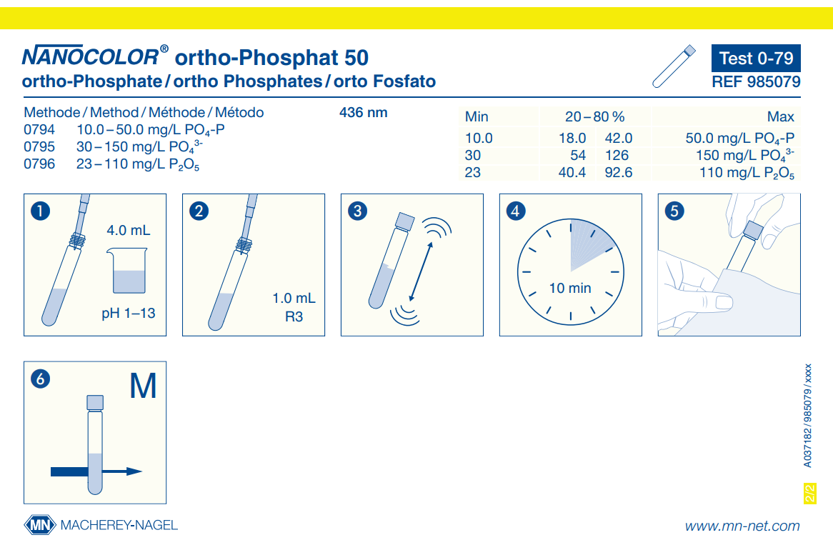 Tube test NANOCOLOR ortho- and total-Phosphate 50