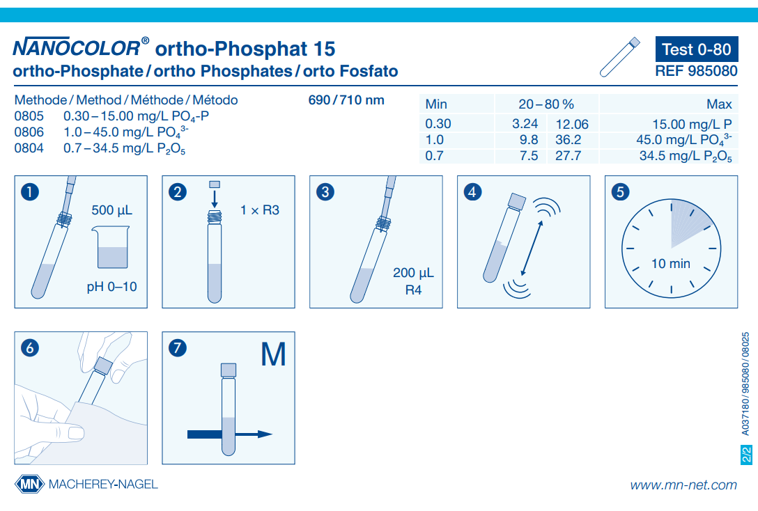 Tube test NANOCOLOR ortho- and total-Phosphate 15