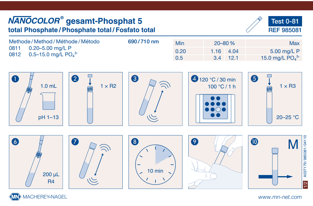 Tube test NANOCOLOR ortho- and total-Phosphate 5