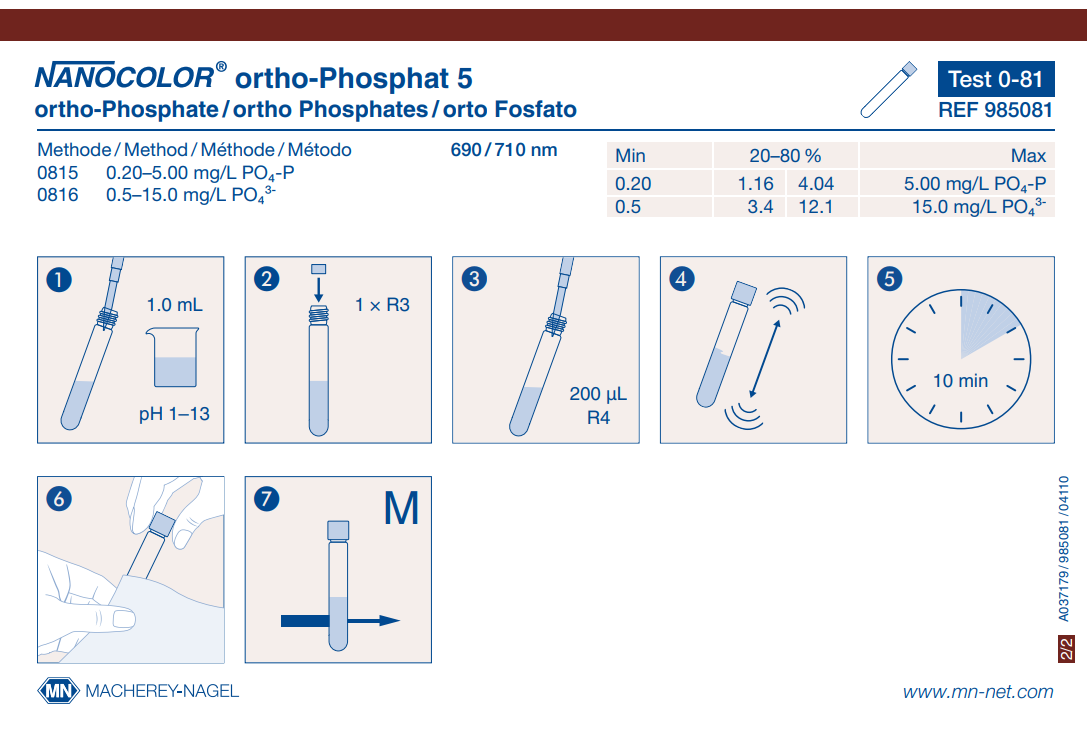 Tube test NANOCOLOR ortho- and total-Phosphate 5