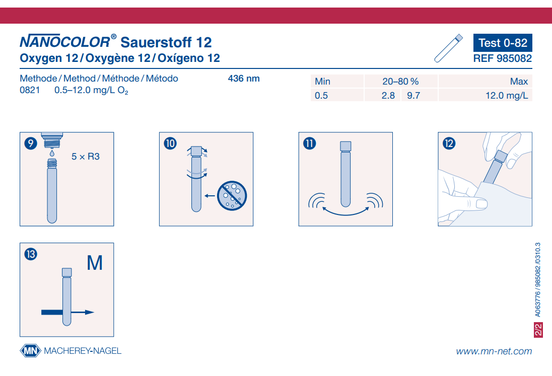 Tube test NANOCOLOR Oxygen 12