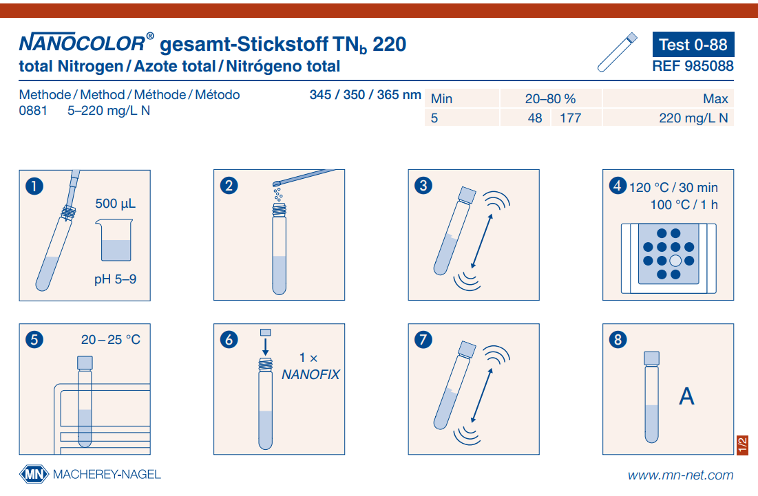 Tube test NANOCOLOR total-Nitrogen TNb 220