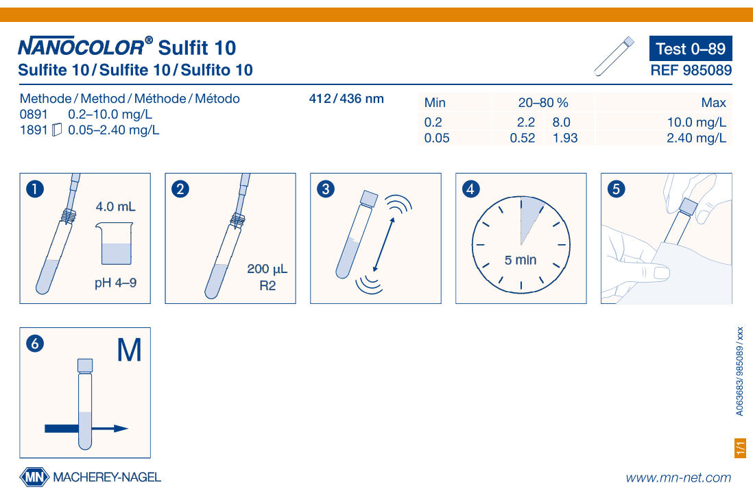 Tube test NANOCOLOR Sulfite 10