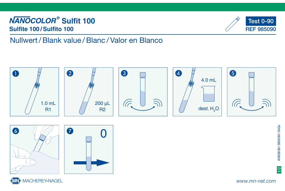 Tube test NANOCOLOR Sulfite 100