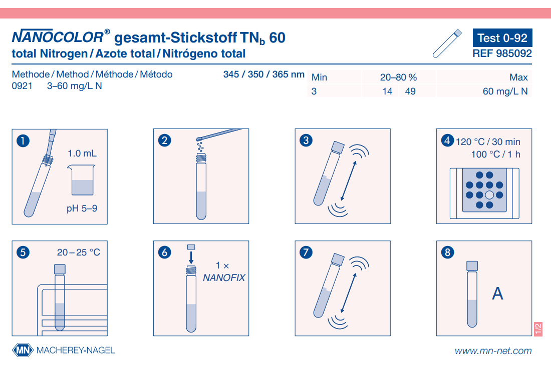 Tube test NANOCOLOR total-Nitrogen TNb 60