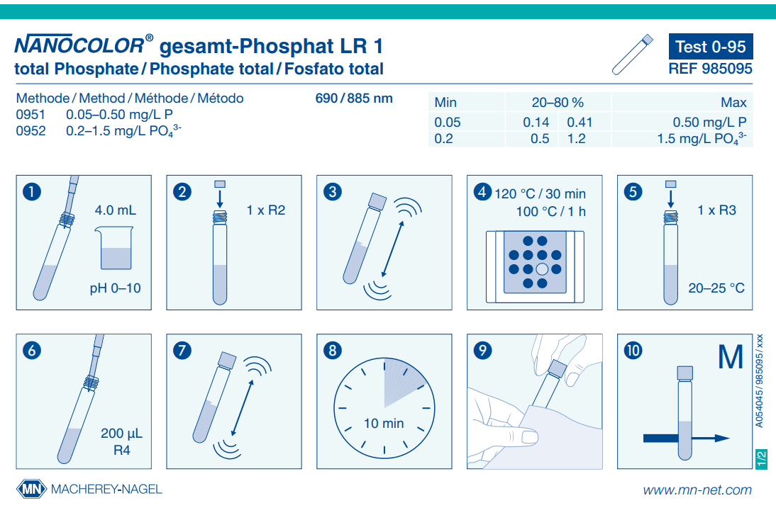 Tube test NANOCOLOR ortho- and total Phosphate LR 1